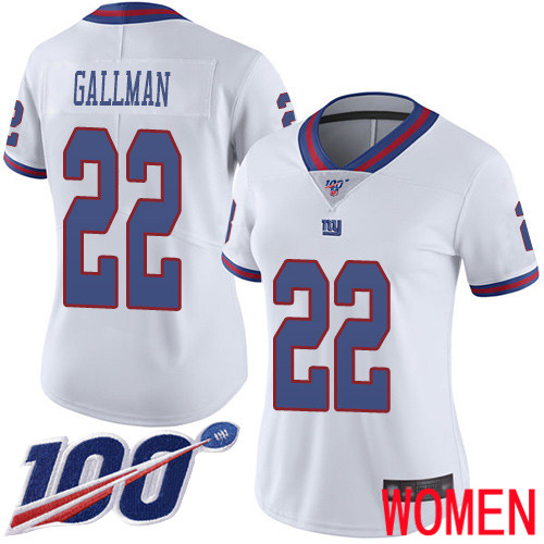 Women New York Giants #22 Wayne Gallman Limited White Rush Vapor Untouchable 100th Season Football NFL Jersey->women nfl jersey->Women Jersey